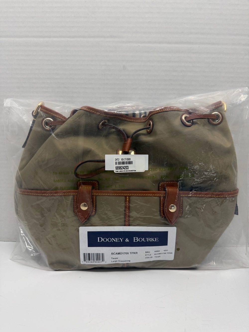 Dooney & Bourke Large Nylon Drawstring Tote Bag with Leather Trim